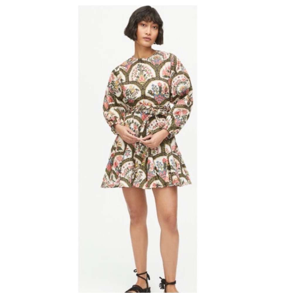 RHODE Floral Arch-Print Mini Dress in Cream, Green, Pink